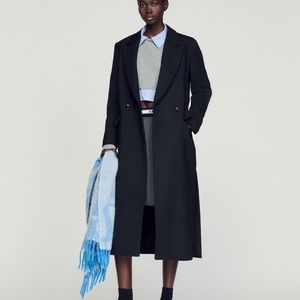 Sandro Brume Double-Breasted Coat in Black (size 34 | XS | 0) $790 NWT